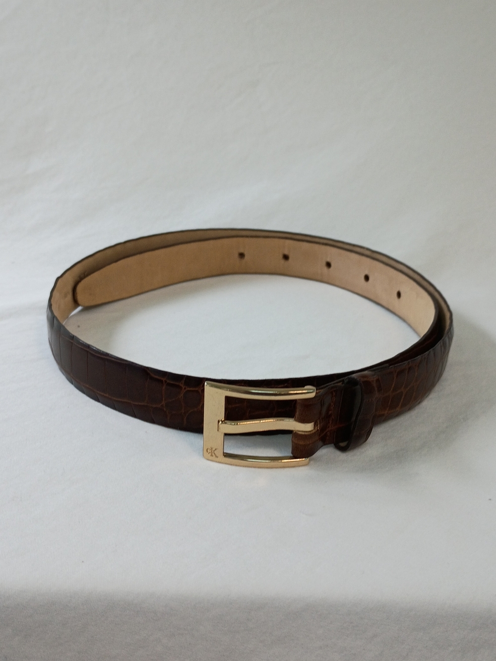 VTG Calvin Klein Belt Women's Medium Brown Croc-Embossed Leather 9834 USA Made